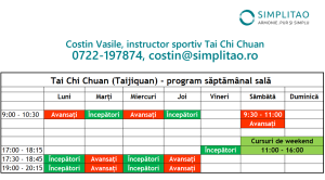 Program saptamanal Tai Chi Chuan Bucuresti Simplitao