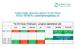 Program grupe Tai Chi Chuan - Simplitao - Costin Vasile