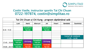 Orar exersare Tai Chi Chuan si Chi Kung la sala Simplitao - Bucuresti