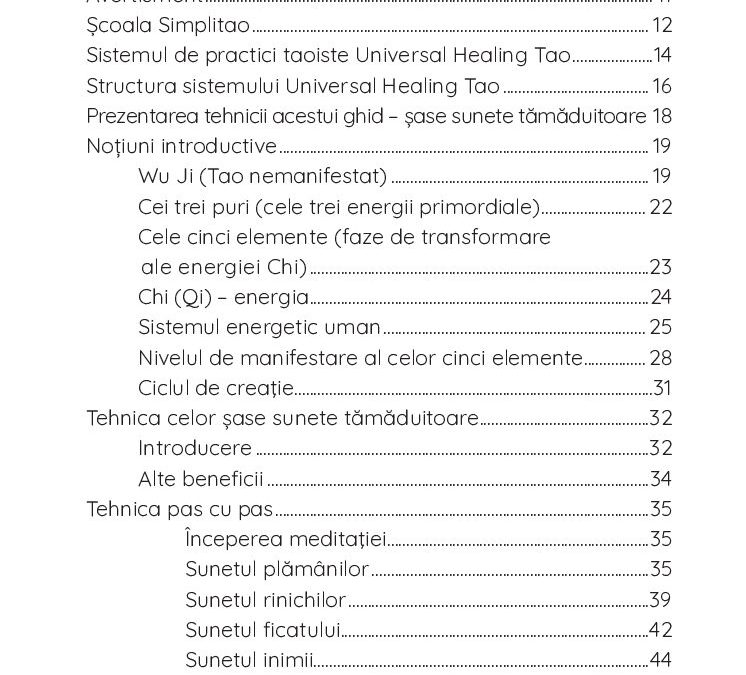 Sunetele tamaduitoare – cuprins 1